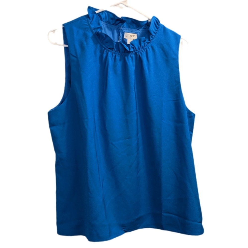 🆕 J. Crew Blue Ruffled Neck Sleeveless Blouse L
